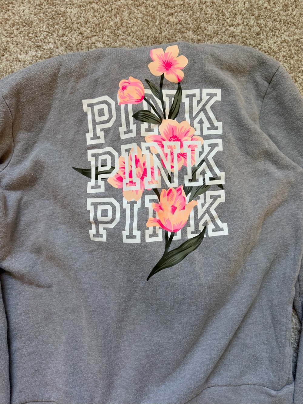 PINK Victoria's Secret Gray Sweatshirt with Pink Floral Logo